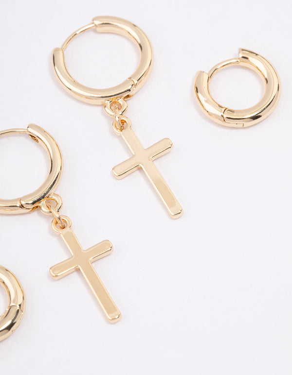Gold Plated Cross Huggie Earring Pack