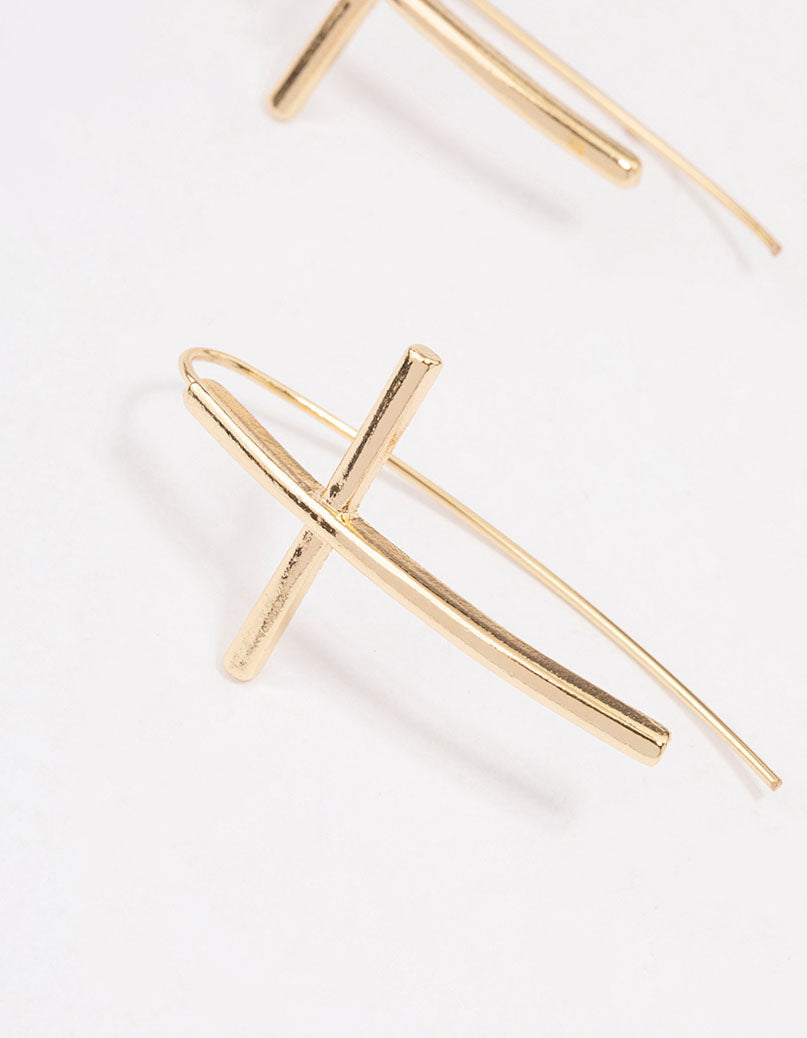 Gold Plated Cross Drop Earrings