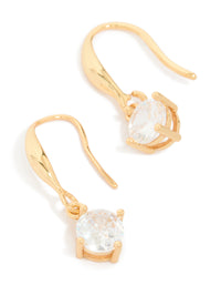 Gold Plated Cubic Zirconia Solitaire Hook Drop Earrings - link has visual effect only