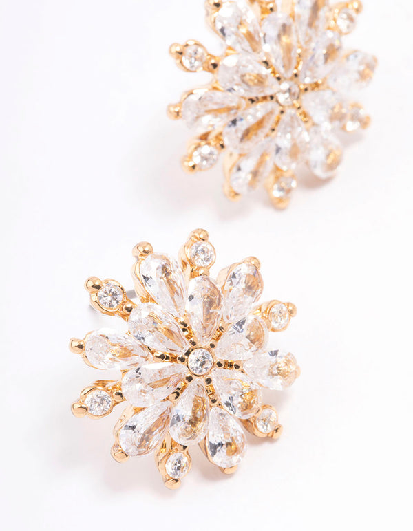 Gold Plated Large Round Floral Stud Earrings