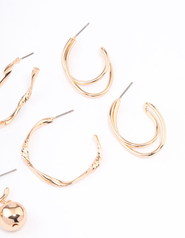 Gold Twisted Hoop Earrings 3-Pack