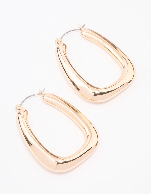 Gold Large Oval Square Hoop Earrings