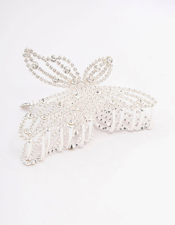 Silver Diamante Butterfly Hair Claw Clip