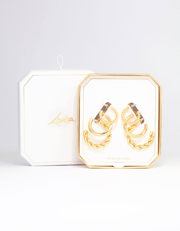 Gold Plated Textured Hoop Earring 3-Pack