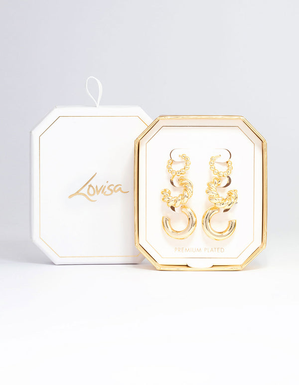 Gold Plated Small Textured Hoop Earring 3-Pack
