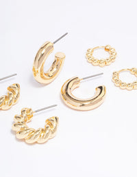 Gold Plated Small Textured Hoop Earring 3-Pack - link has visual effect only