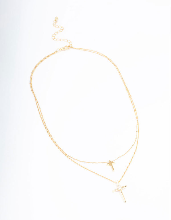 Gold Plated Layered Cross Necklace