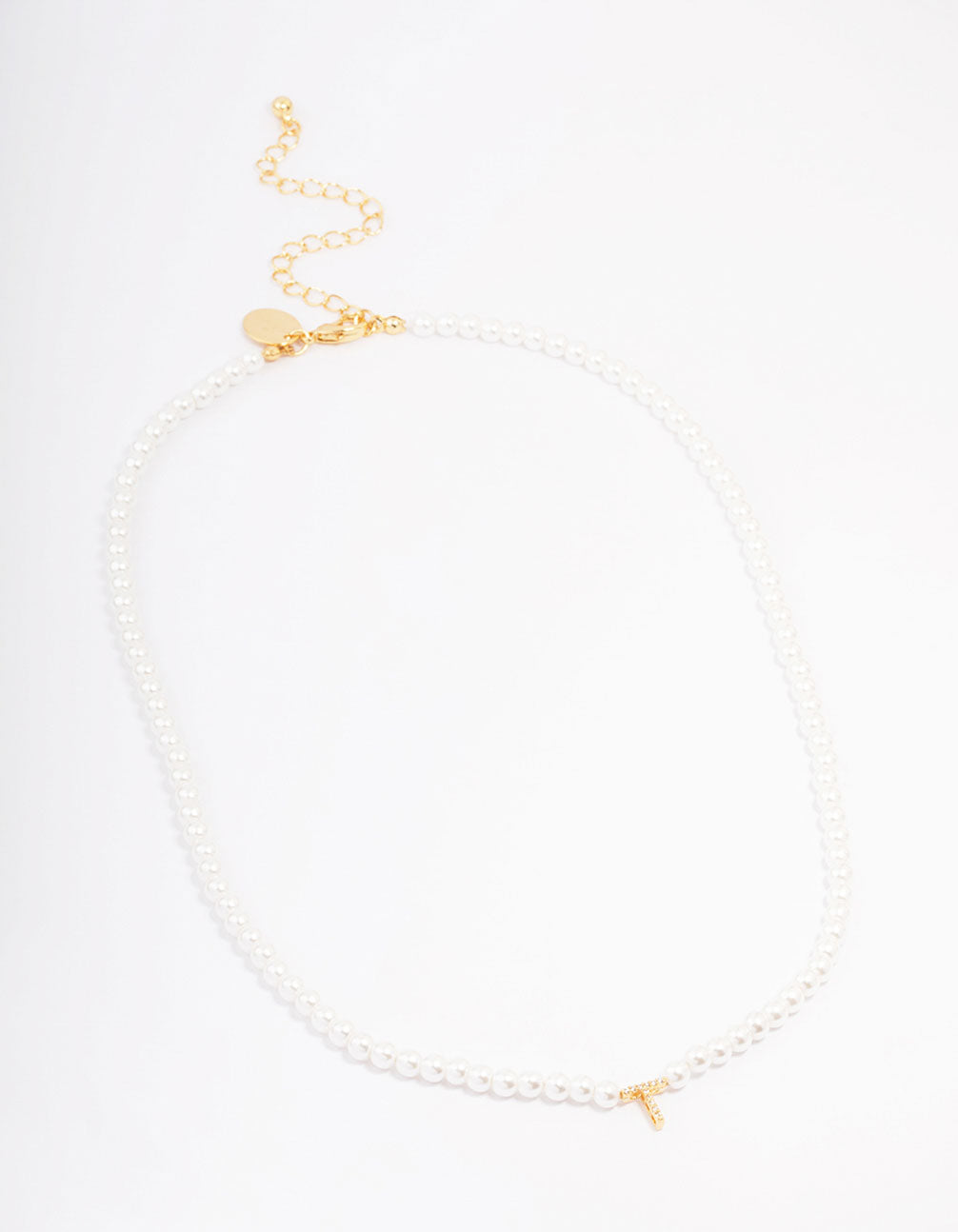 Gold Plated Letter T Initial & Pearl Pendant Necklace