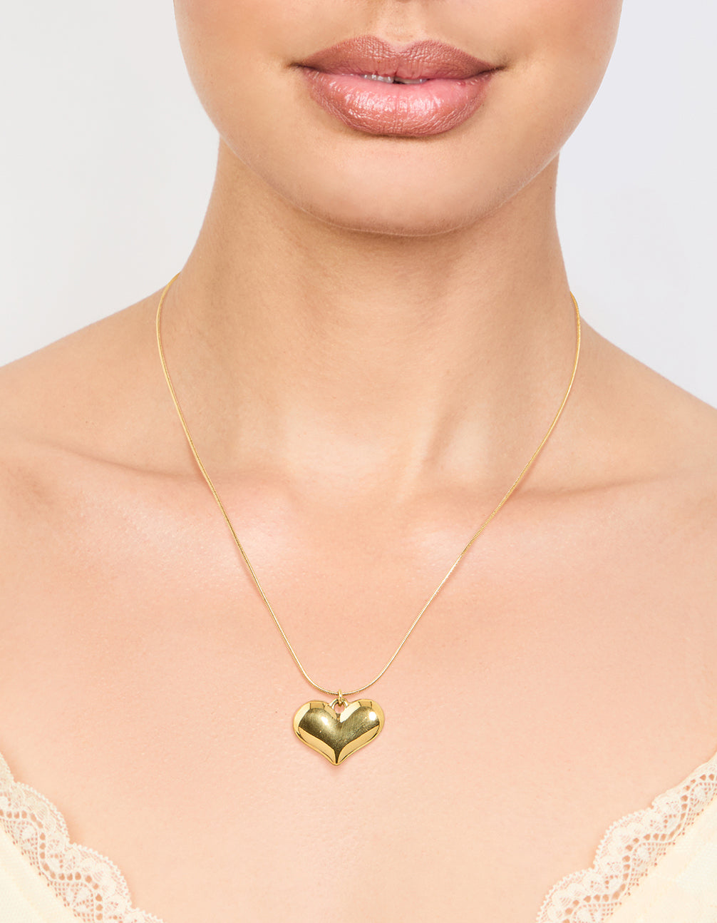 Waterproof Gold Plated Stainless Steel Classic Puffy Heart Pendant Necklace