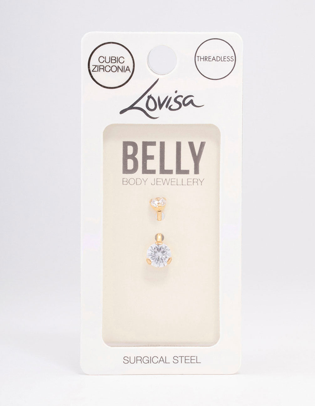 Gold Plated Surgical Steel Double Round Cubic Zirconia Belly Ring