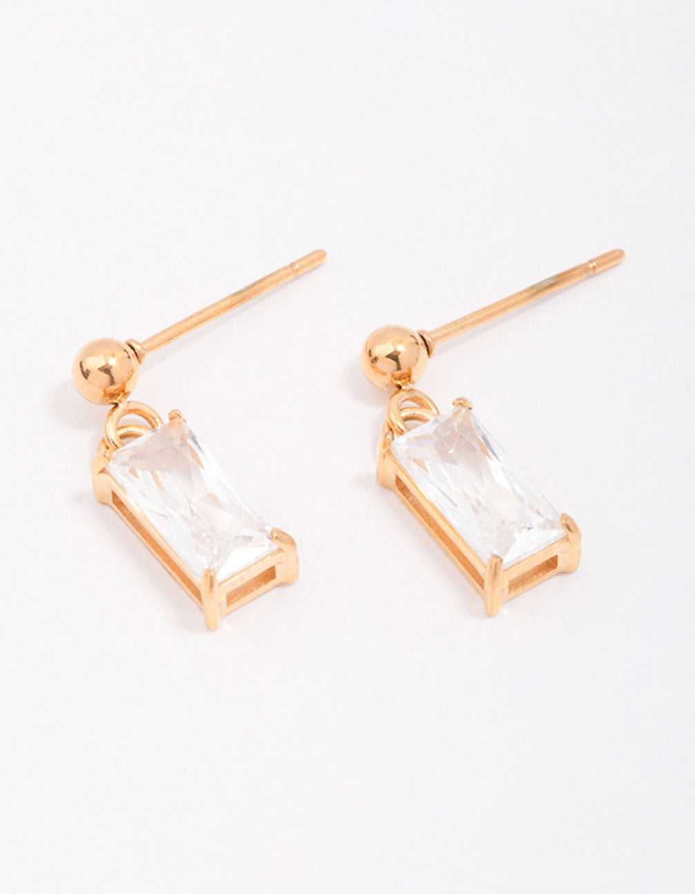 Gold Plated Surgical Steel Baguette Drop Earrings