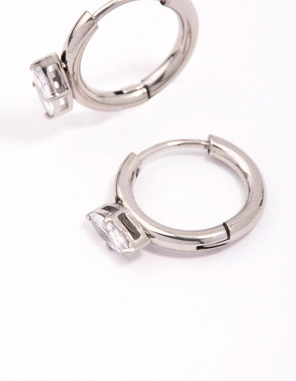 Surgical Steel Marquise Cubic Zirconia Huggie Earrings