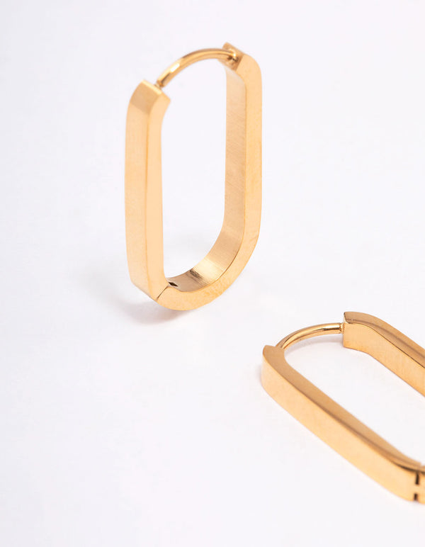 Gold Plated Surgical Steel Large Rectangle Huggie Earrings