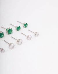 Silver Cubic Zirconia Round & Square Stud Earrings 12-Pack - link has visual effect only