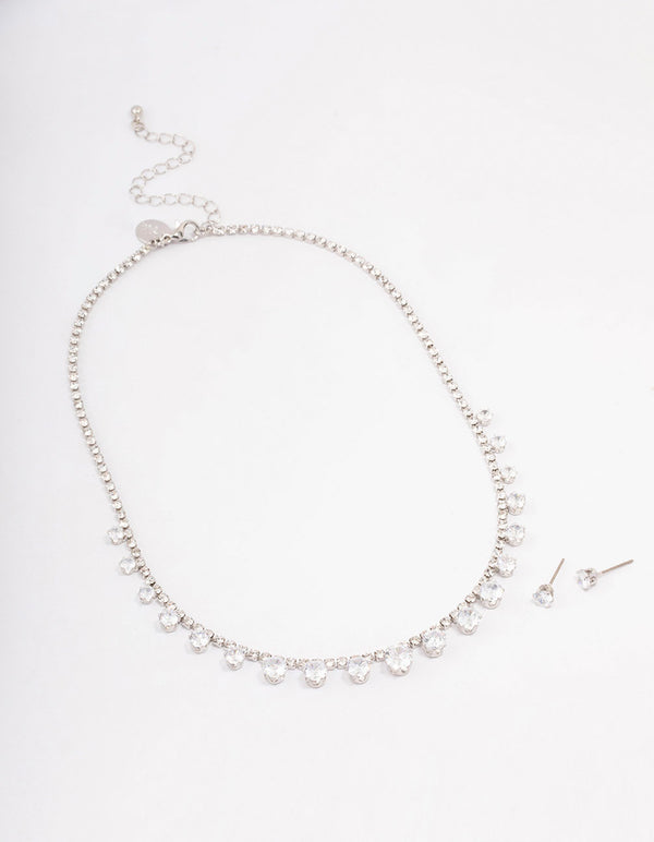 Silver Cubic Zirconia Gradual Round Stone Jewellery Set