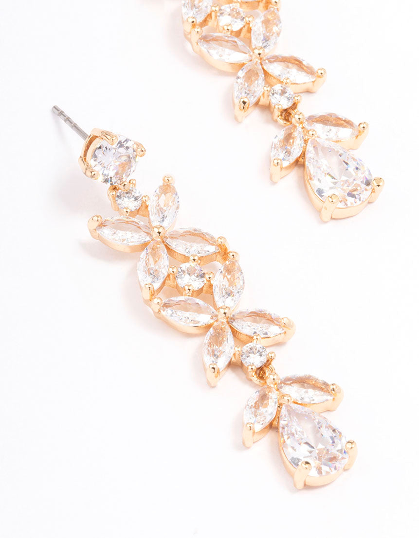 Gold Flower Trail Drop Earrings