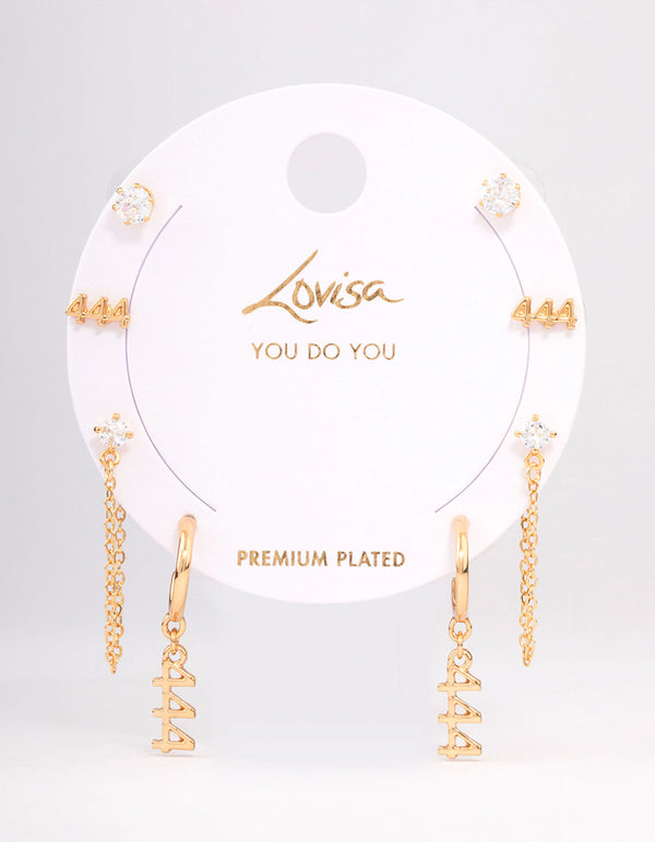 Gold Plated 444 Angel Number Earring Pack
