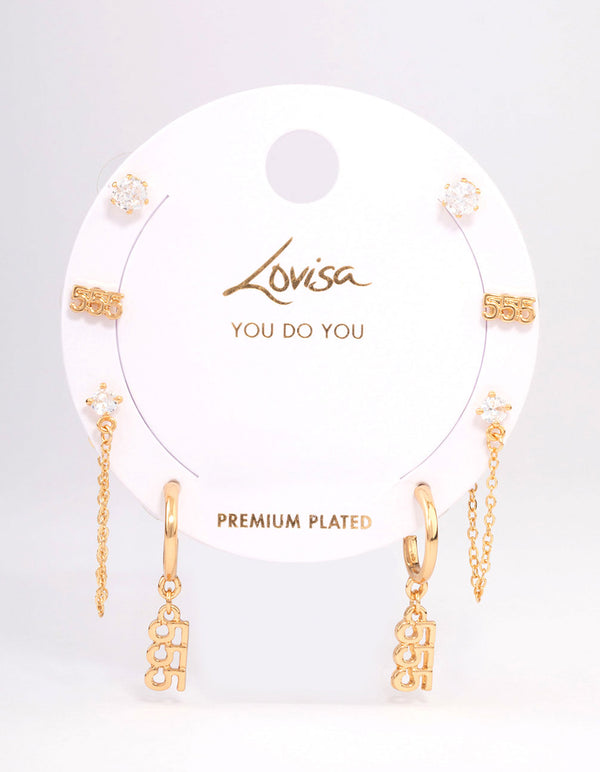 Gold Plated 555 Angel Number Earring Pack