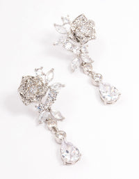 Silver Cubic Zirconia Flower Diamante Drop Earrings - link has visual effect only