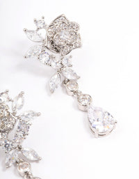 Silver Cubic Zirconia Flower Diamante Drop Earrings - link has visual effect only