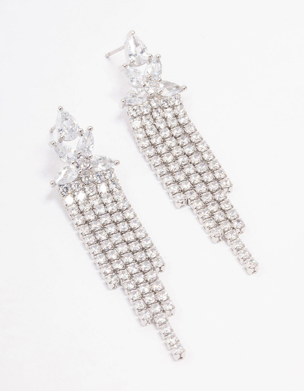 Silver Multi Cubic Zirconia Cup Chain Drop Earrings