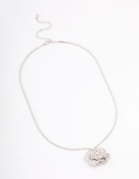 Silver Rose Diamante Pendant Necklace - link has visual effect only