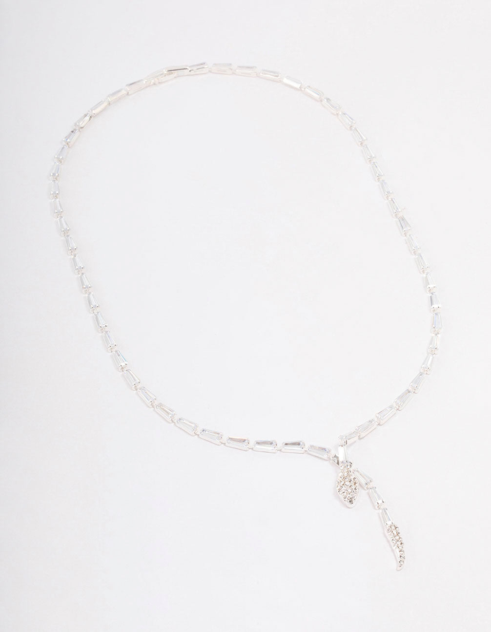 Silver Baguette Snake Y-Shape Necklace