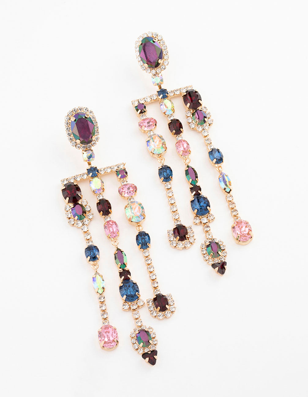Gold Mixed Triple Stone Drop Earrings