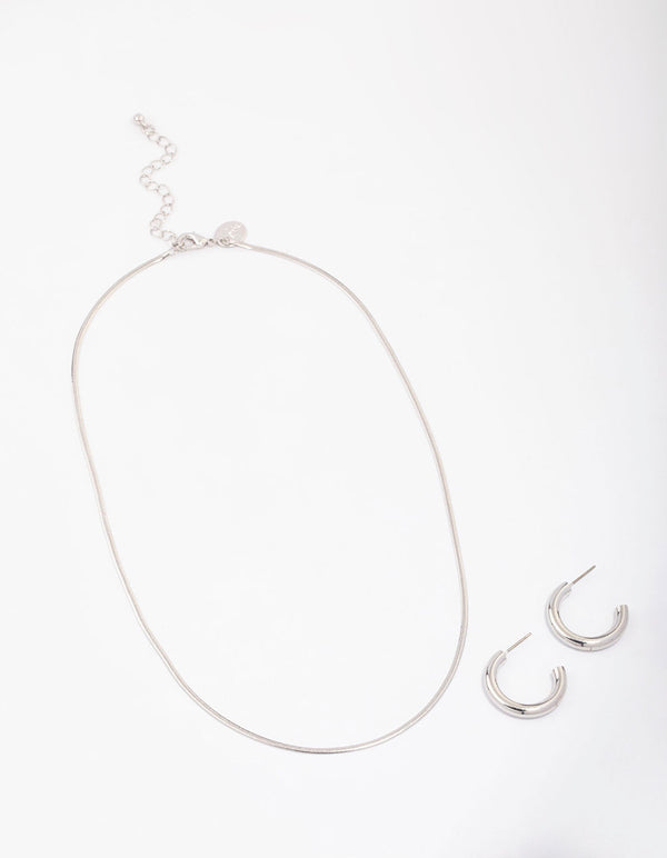 Silver Snake Chain Earrings & Necklace Jewellery Set