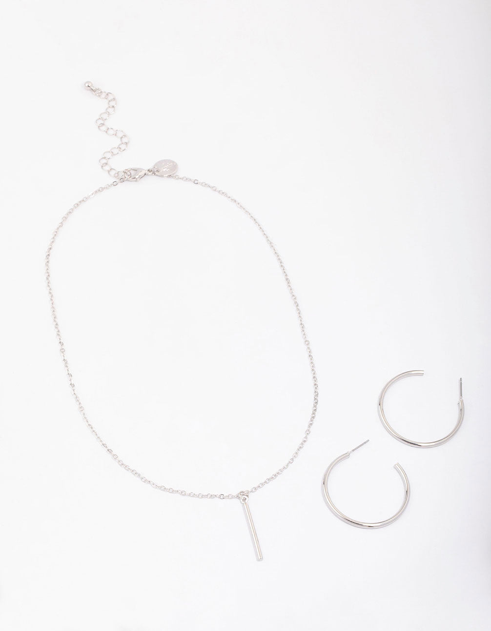Silver Slim Stick Necklace & Earrings Jewellery Set