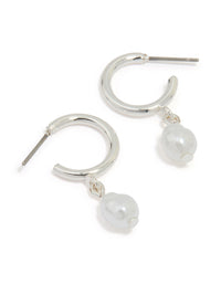 Silver Pearl Drop Huggie Earrings - link has visual effect only
