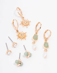 Gold Green Aventurine Celestial & Pearly Earring 4-Pack - link has visual effect only