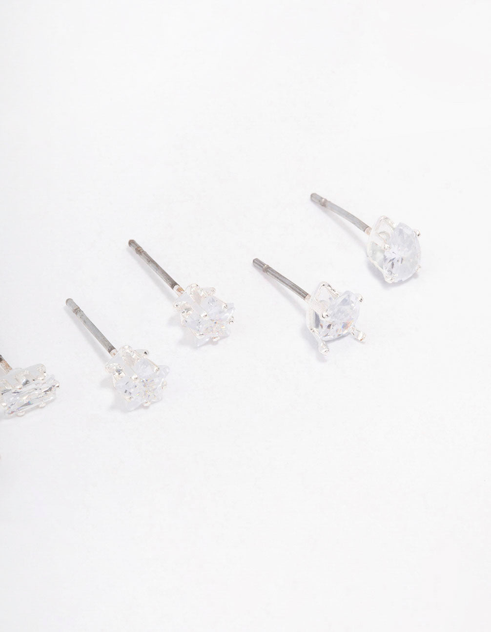 Silver Cubic Zirconia Mixed Shape Stud Earrings 3-Pack