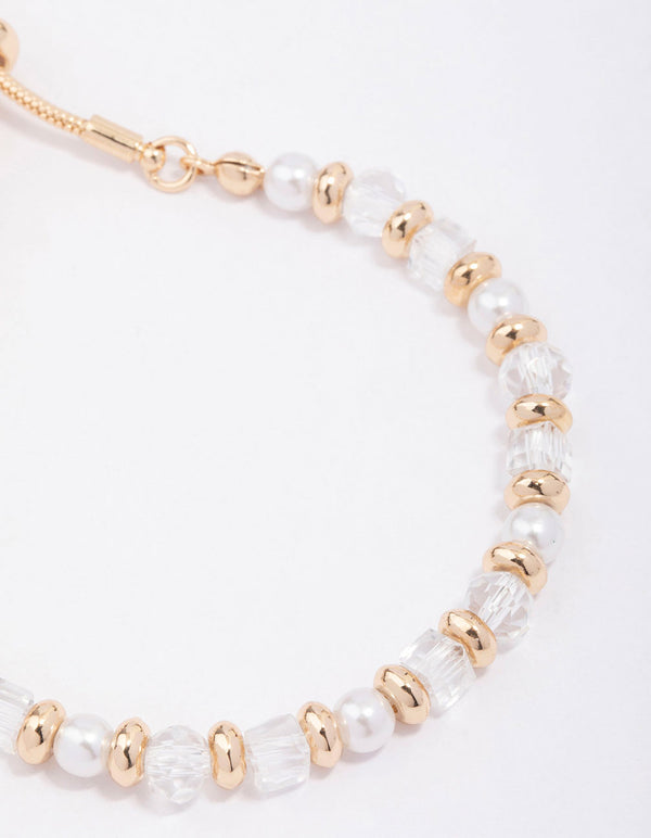 Gold Mixed Pearl & Facet Toggle Bracelet