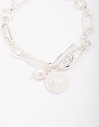 Silver Chunky Coin & Pearl Bracelet - link has visual effect only
