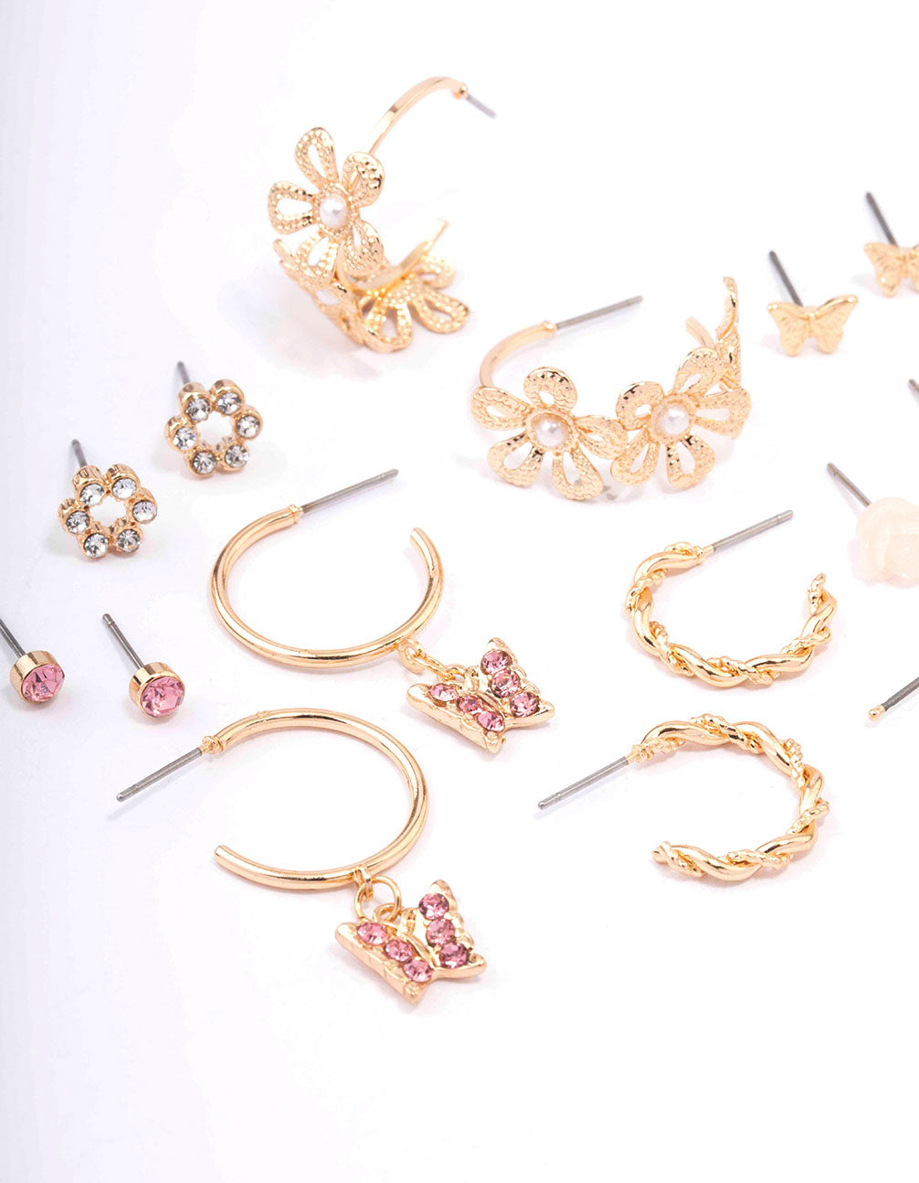 Gold Flower & Butterfly Earring 8-Pack