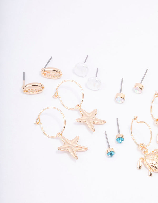 Gold Pearl Seashell Earring 8-Pack