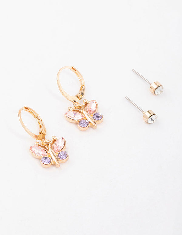 Gold Diamante Butterfly Stud Earring Pack