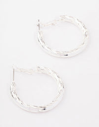 Silver Fine Line Textured Hoop Earrings - link has visual effect only