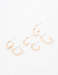 Gold Square & Oval Huggie Earring 3-Pack - link has visual effect only