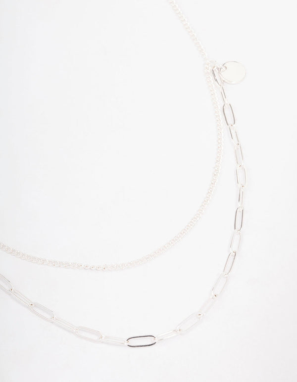 Silver Curb & Cable Layered Necklace