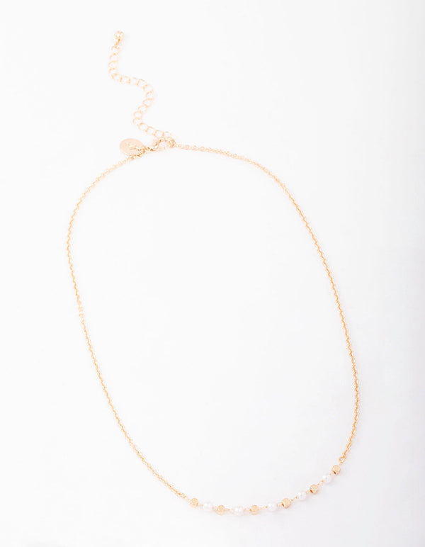 Gold Pearl & Bead Chain Short Necklace