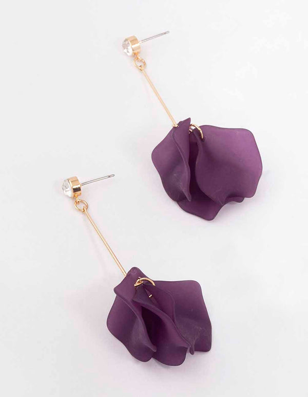 Purple Diamante Multi Petal Drop Earrings