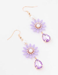 Gold Purple Coated Metal Pearl Flower Drop Earrings - link has visual effect only