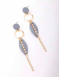 Grey Cup Chain Ring Leaf Drop Earrings - link has visual effect only