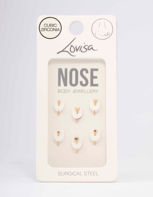 Gold Plated Surgical Steel Graduating Nose Stud 6-Pack