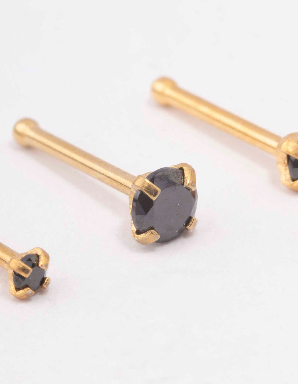 Gold Plated Surgical Steel Graduating Cubic Zirconia Nose Piercing 3-Pack