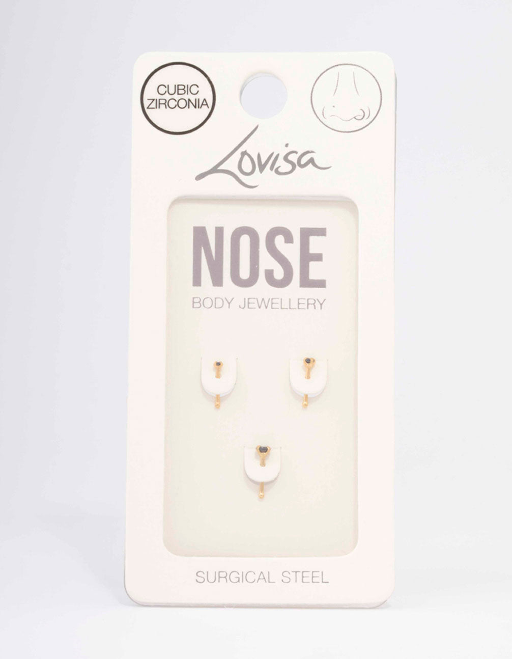 Gold Plated Surgical Steel Graduating Cubic Zirconia Nose Piercing 3-Pack