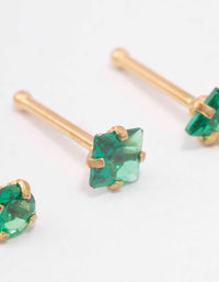 Gold Plated Surgical Steel Emerald Triangular Nose Piercing 3-Pack - link has visual effect only