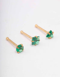 Gold Plated Surgical Steel Emerald Triangular Nose Piercing 3-Pack - link has visual effect only